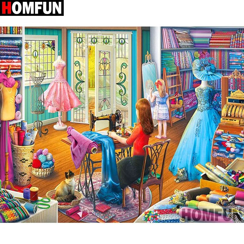 Алмазная 5d картина HOMFUN портновский магазин полноразмерная/круглая Вышивка