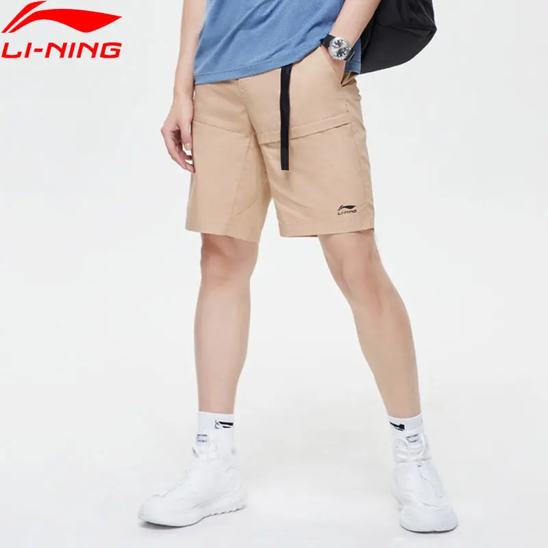 Li-Ning мужские трендовые прогулочные шорты, хлопковые дышащие шорты с регулируемой талией, спортивные шорты AKSP097 MKD1624
