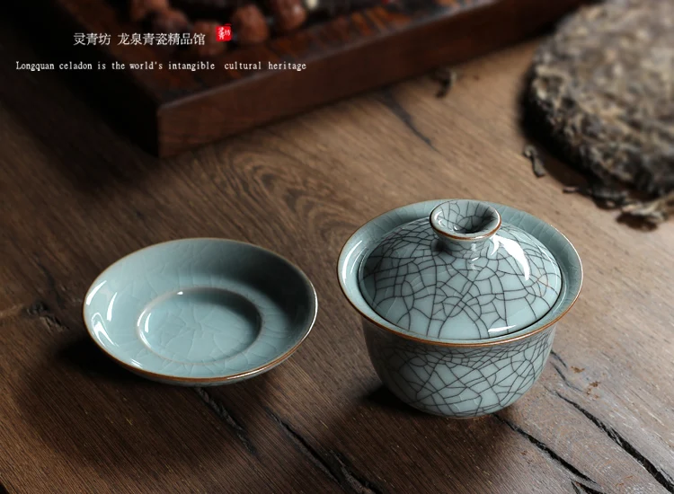 [GRANDNESS] Китайский Ge Kiln Longquan Celadon фарфоровая китайская гайвань чайные чашки и чаша керамическая 155 мл хрустящая глазурь чайник