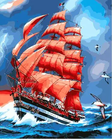 MaHuaf-W1266 scenes from scarlet sails Painting by numbers paint canvas Wall decoration painting for living room