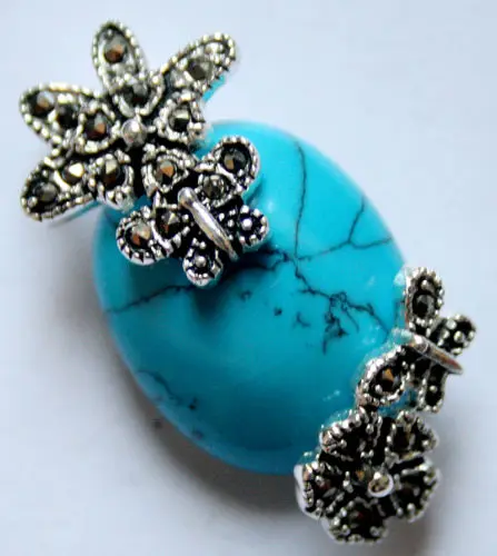 vintage 925 silver natural 30*20 blue Stone flower marcasite pendent | Украшения и аксессуары