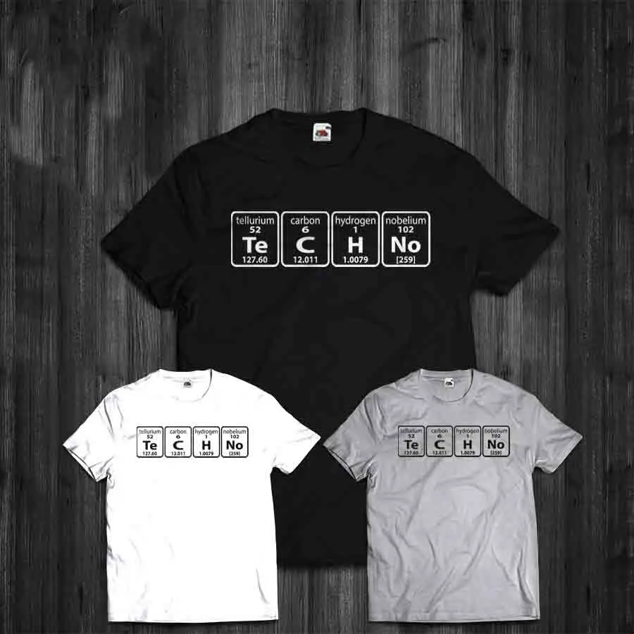 

T-Shirt Techno Periodic Table Elements Funny Music Rave Science Tee Hot Sale 2019 New Fashion Brand Crew Neck Men T Shirts