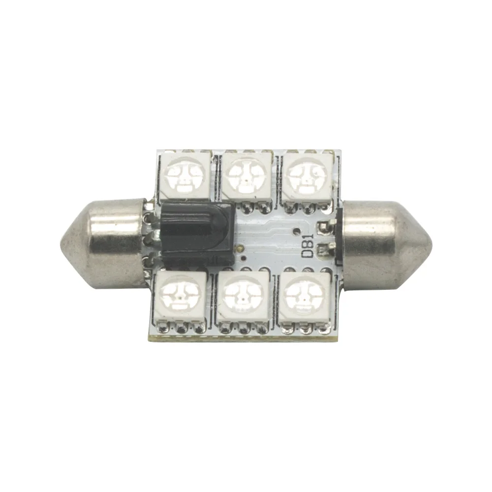 

2x 36mm C5w Bulb Festoon RGB SMD 6-5050 12V Colorful Dome Remote Control Lamp Reading LED Map Lamp