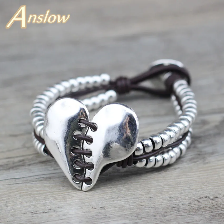 DK Coffee Anslow, высокое качество, модные ювелирные изделия, аксессуары, Винтаж, Сердце, бусины, браслет для женщин, леди, подарок на день рождения, LOW0745LB - Metal Color: DK Coffee