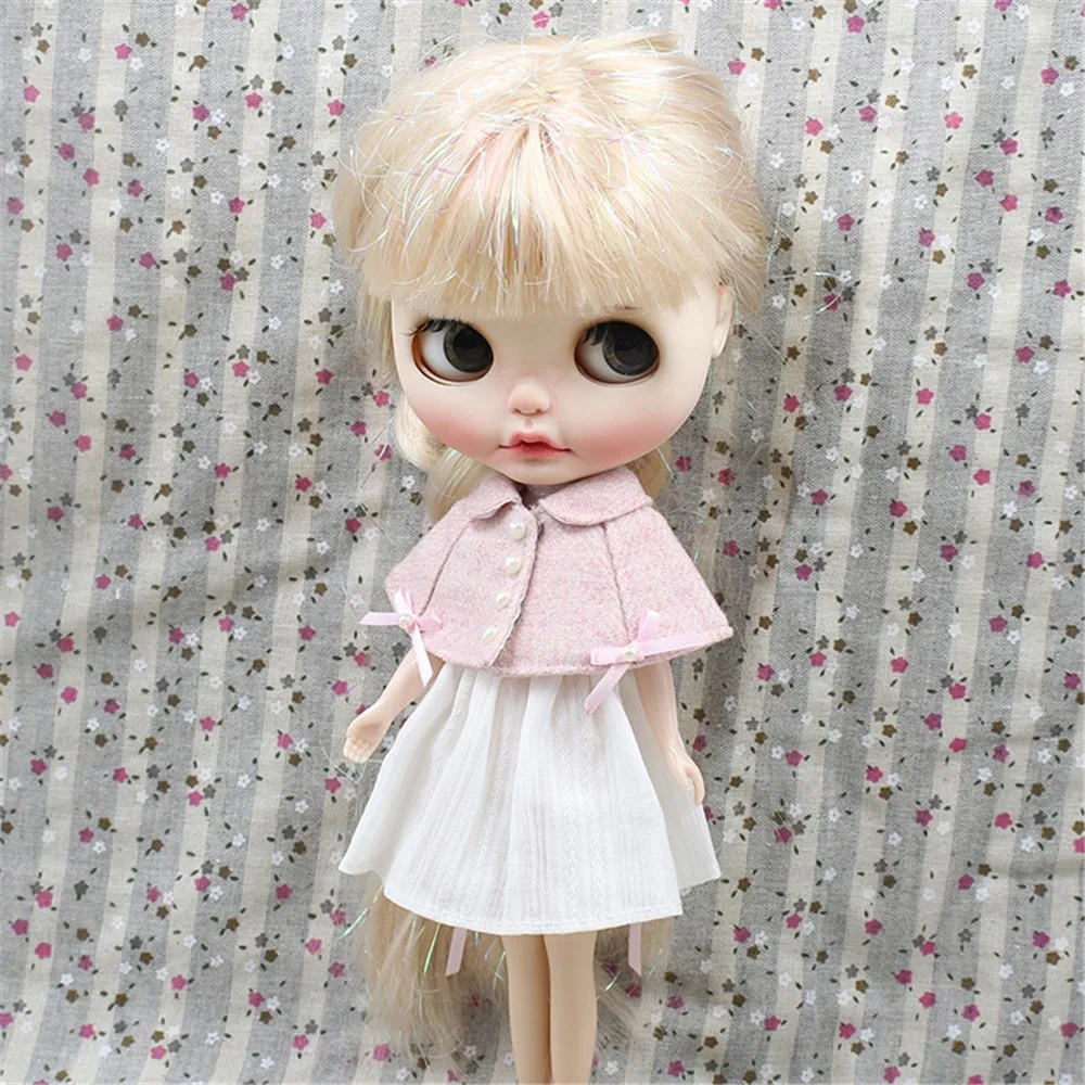 Одежда для шарнирных кукол Blyth ICY 1/6 2 предмета белое и розовое платье с каминкой