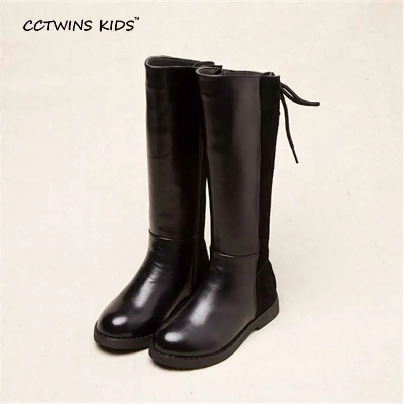 CCTWINS KIDS/ г.; зимние детские ботинки из натуральной кожи; модные ботинки для маленьких девочек; Детские ботфорты; брендовые черные ботинки для малышей; CH1350 - Цвет: Черный