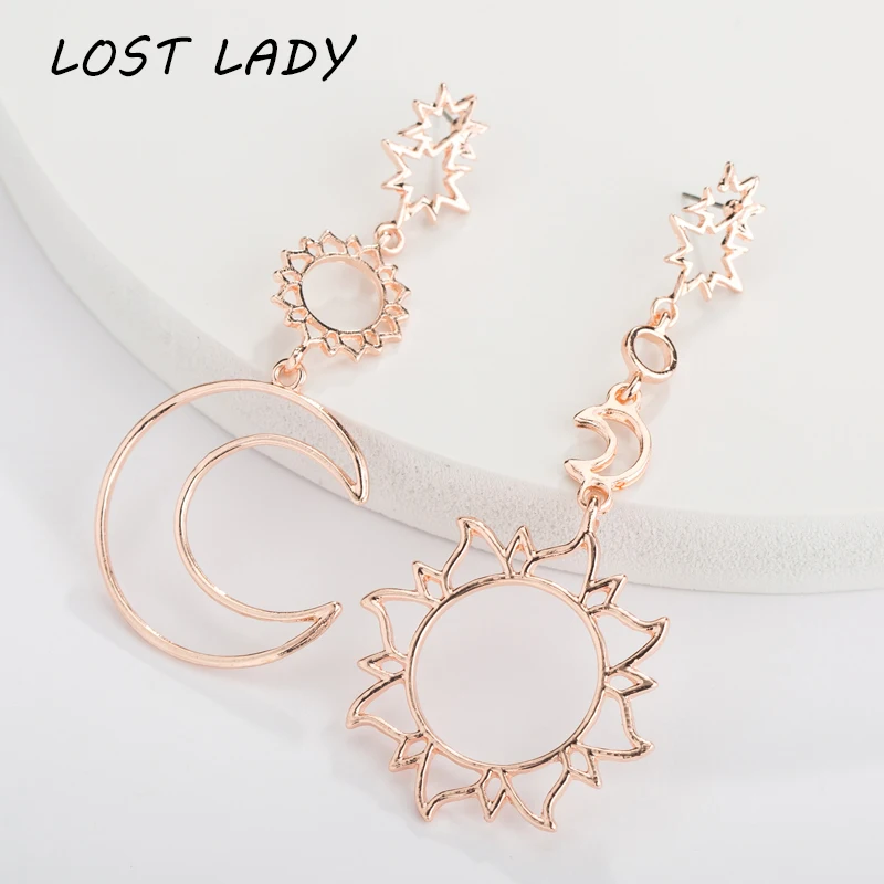 Lost Lady 2019 женские модные серьги богемные полые Луна солнце ассиметрические