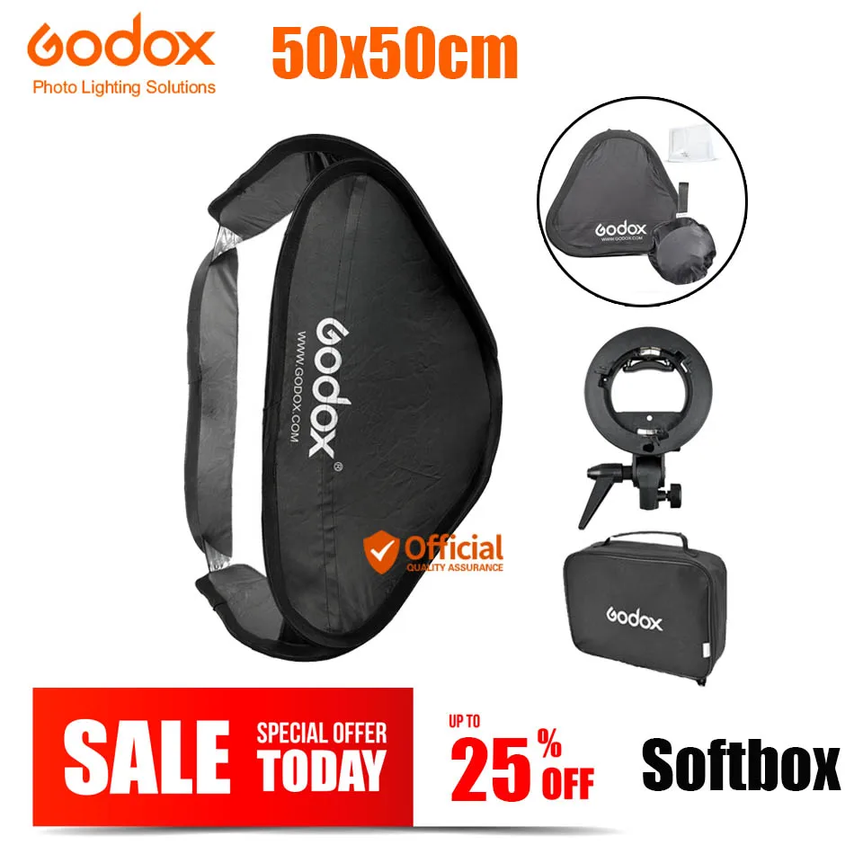 Godox 50x50 см Softbox + S тип ручной вспышки Speedlite кронштейн Bowens сумка для Canon sony Nikon Камера