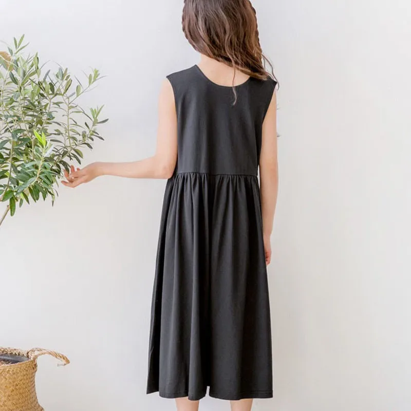 Black Cotton Sleeveless Dresses Loose Pants For Baby Big Girls Summer 2019 High Waist Wide Leg Trousers Dress Children Clothing | Детская