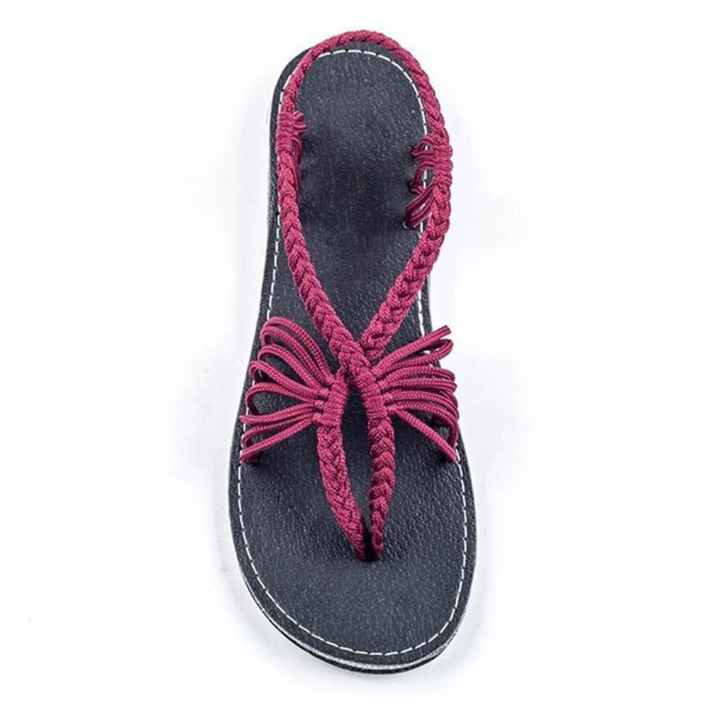 Плетеные женские сандалии для отдыха на плоской подошве дышащие гладиаторы с