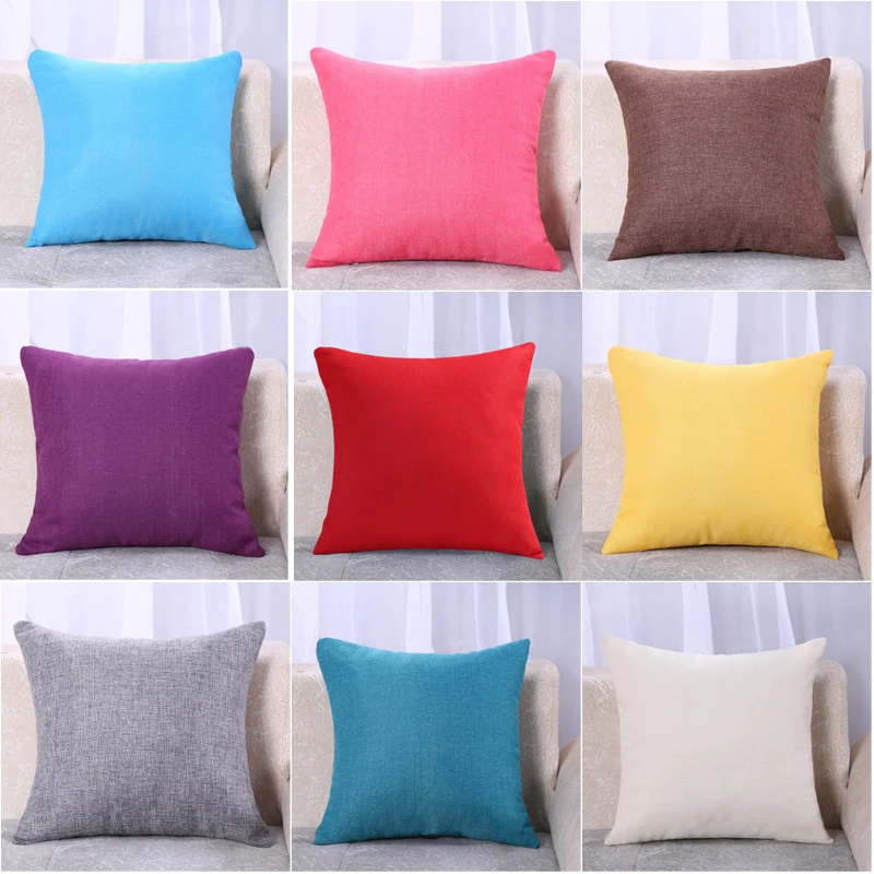 

2018 NEW Pillowcases Solid color Red Blue Cotton Linen Waist Pillow Cushion Cover Car Sofa Seat Chair Pillowcase Home Textile