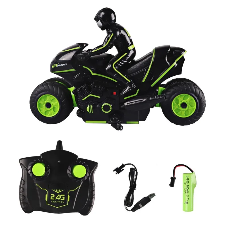 Green 2,4 г RC Tumbling Stunt Car мотоцикл высокоскоростные бокового ряда Дрифт дистанционное управление игрушки, модели мотоциклов Мотор мальчики дети игрушки подарок - Цвет: Green