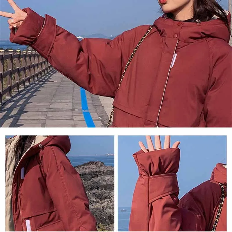 Winter parkas women large size Loose cotton-padded jacket hooded students outerwear short down cotton jackets big pocket G442 | Женская