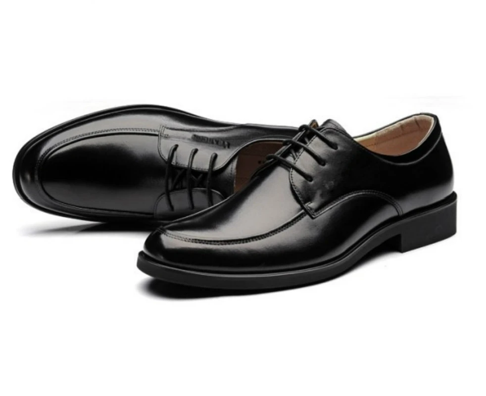Mazefeng New Male Leather Shoes Breathable Round Toe Men Dress Shoes Lace-up Solid Business Leather Shoes Wear-resisting