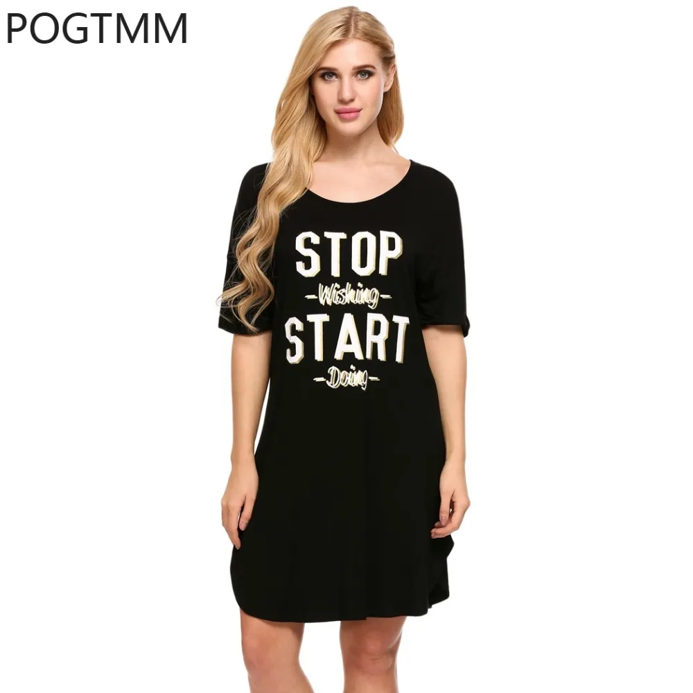 Письмо печати Ночная рубашка Lounge короткий рукав рубашки Для женщин пижамы летняя