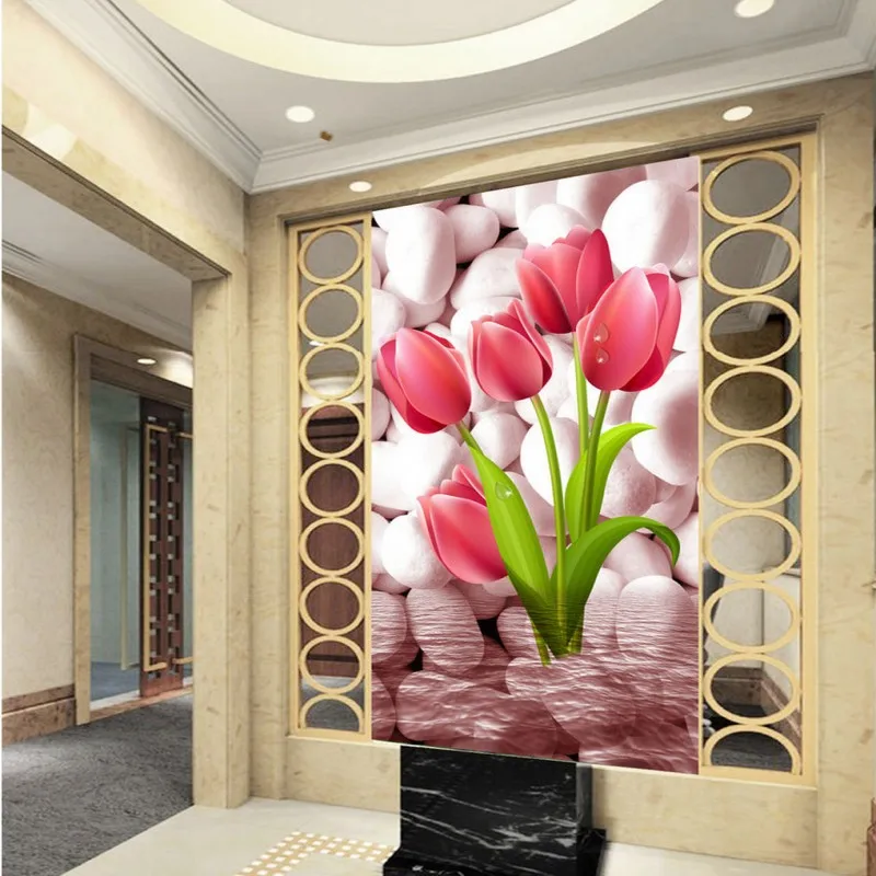 Фото обои 3D HD тюльпан МУРАЛ с галькой картина страсти для Холла пользовательская