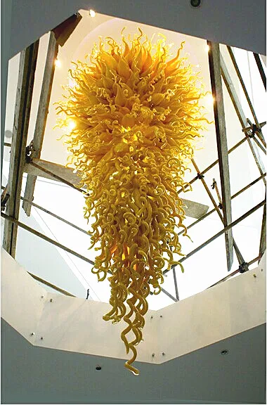 

Modern Large Lemon Yellow Hotel Lamp LED Source Blown Glass Chandelier Lightings Lighting Fixture