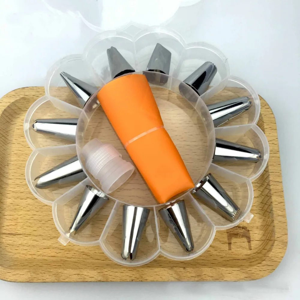TECHHOME 14pcs/set Dessert Decorators Silicone Icing Piping Cream Pastry Bag+12 Stainless Steel Nozzle Set DIY Cake Decorating T | Дом и сад