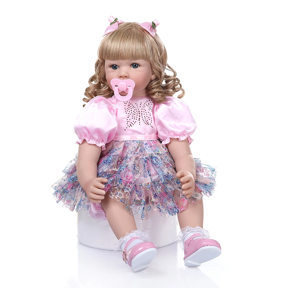 NPK60CM Реалистичная кукла reborn baby силиконовая для девочек с длинными вьющимися