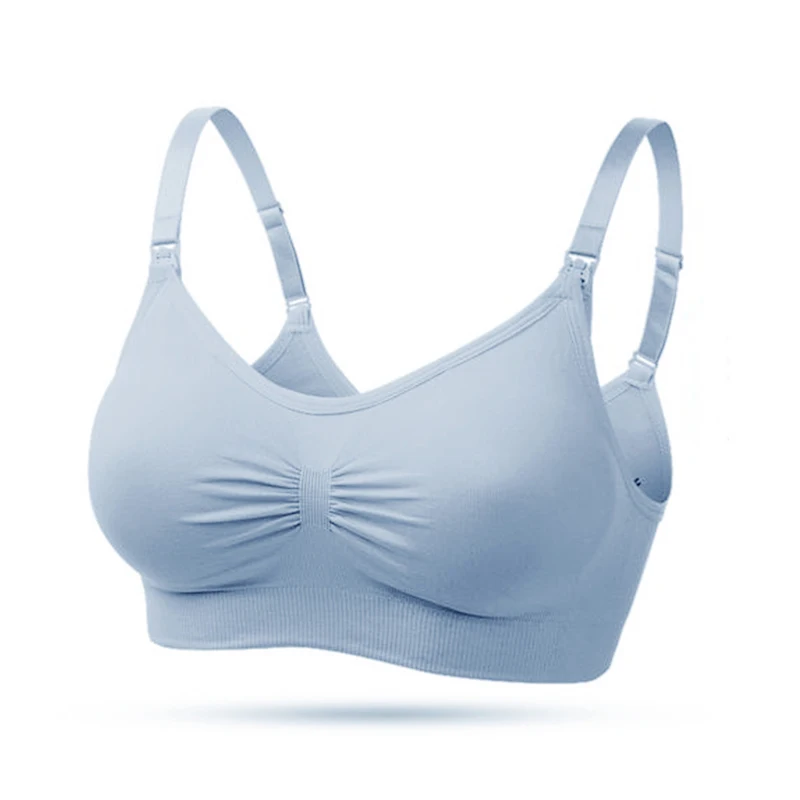 BLUE Для женщин Мама Кормящих Бюстгальтеры для бесшовные кормящих бюстгальтер для кормления грудью съемные подушечки удобные сна мягкий - Цвет: BLUE