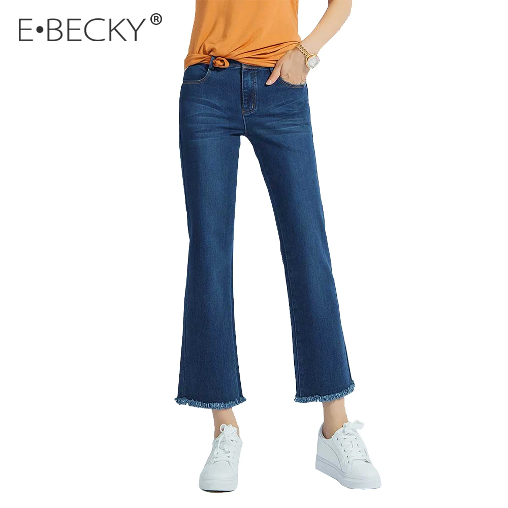 E. BECKY модные офисные женские джинсы длиной до щиколотки синие с высокой талией