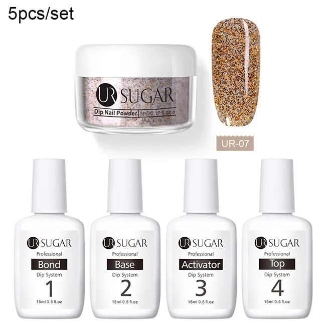 glitter 7 UR SUGAR 5pcs Dipping Nail Glitter Powder Kits Without Lamp Cure Dip System French Manicure with Base Activator Liquid Gel Set - Цвет: glitter 7