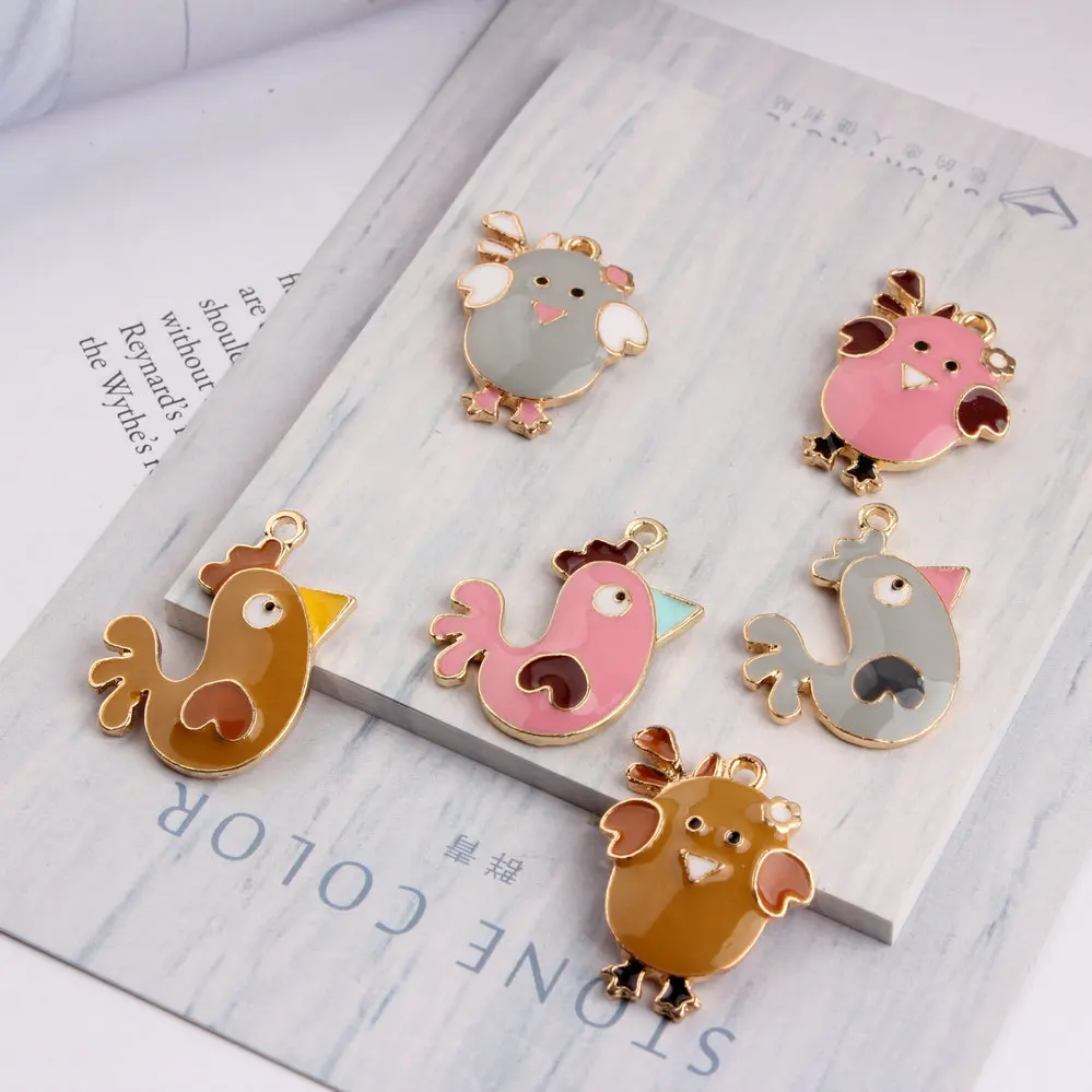 

10PCS New Animal Jewelry Accessory Alloy Enamel Cock Hen Chicken Charms Fit DIY Bracelets Necklace Jewelry Making