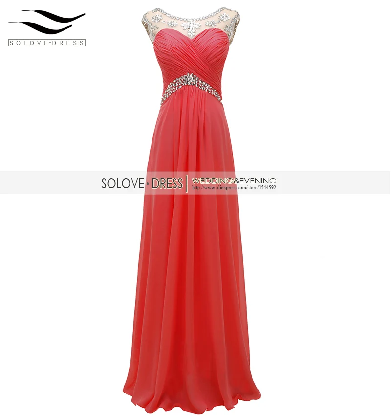 Женское вечернее платье с блестками Solovedress длинное блестящее кораллового цвета