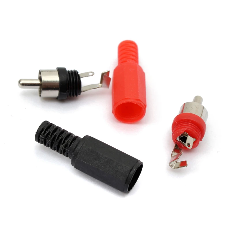 LEORY 4PCS RCA Jack Connector Solder Audio Video Plug Plastic Handle Male Balck Red Plugs Industrial Tools | Электроника