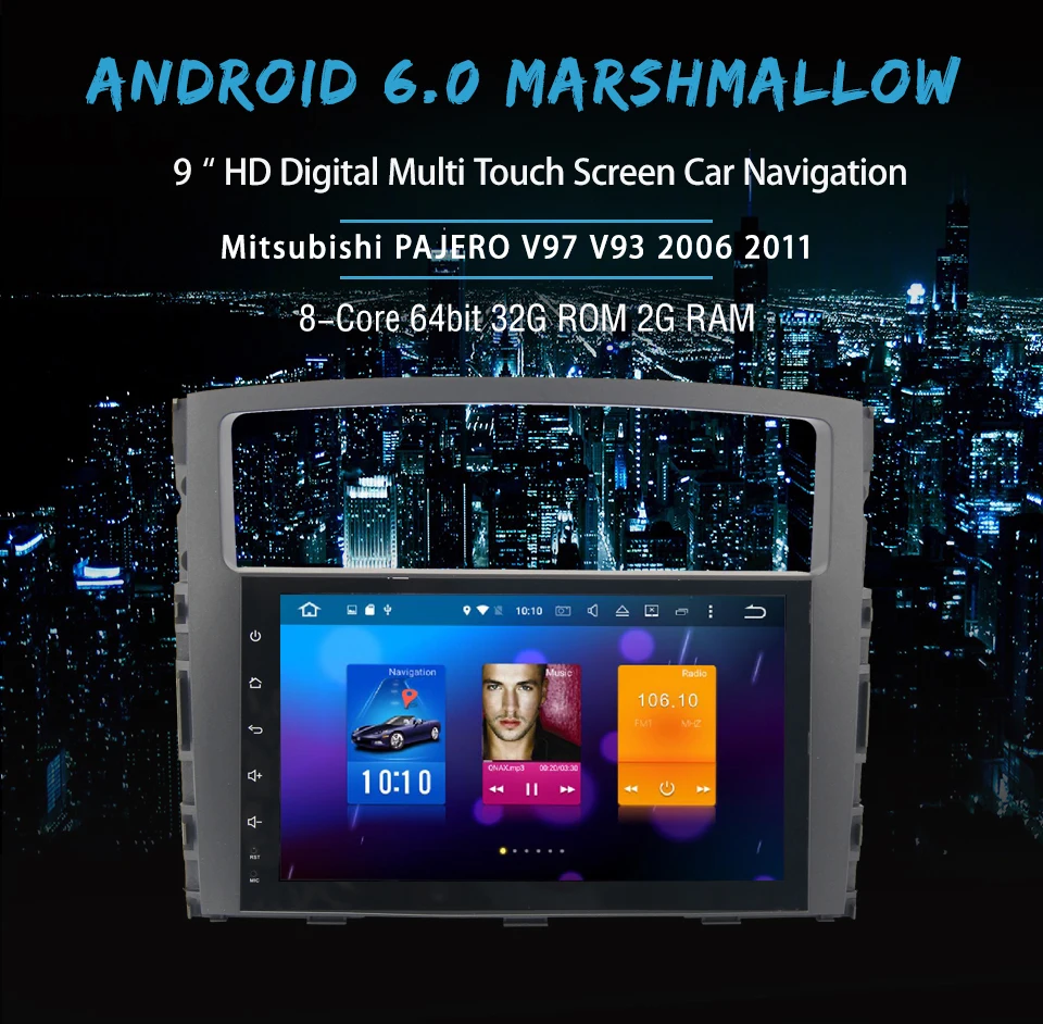 9 &quotAndroid 6 0 автомобиля gps плеер для Mitsubishi Pajero V97 V93 2006 2011 стерео с Octa Core 2 Гб