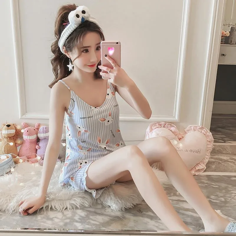 Сексуальная женская ночная рубашка комплект из двух предметов летняя пижама на