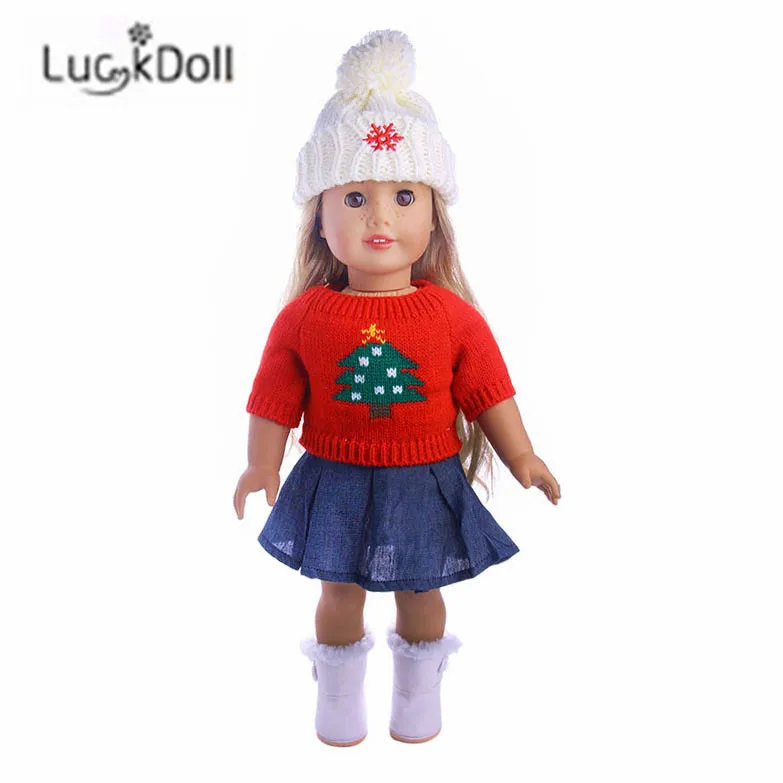 LUCKDOLL модный свитер + джинсовая юбка шляпа размер 18 дюймов американский 43 см