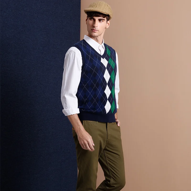 ZHILI Spring and Autumn Men's V-Neck Cashmere Vest | Мужская одежда