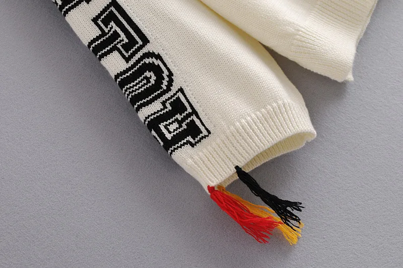 

Lanbaiyijia Newest O-neck Long Sleeve Letter pattern Cuff Tassel Decoration Women Sweaters Fashion Autumn Pullovers Sweaters