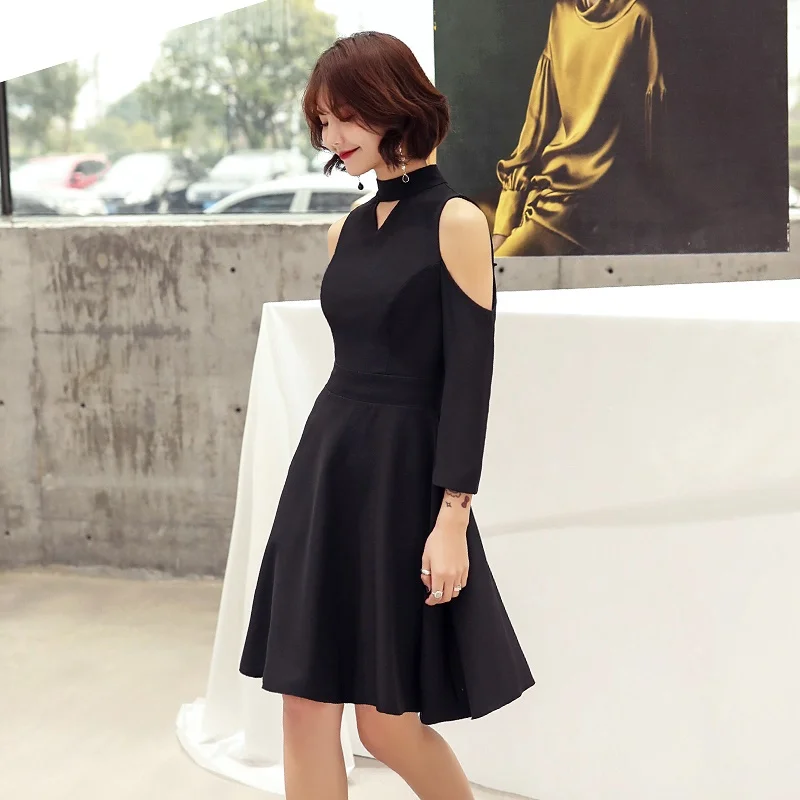 Простые черные коктейль платье с коротким рукавом, платье, Vestido, длинный рукав, пышное платье для выпускного, коктейльной вечеринки платья Вечеринка TS537