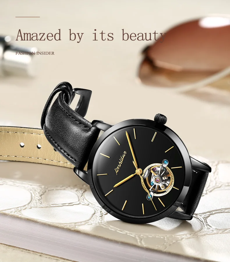JSDUN женские часы Tourbillon Роскошные кожаные автоматические механические часы женские полностью стальные скелетные водонепроницаемые спортивные часы