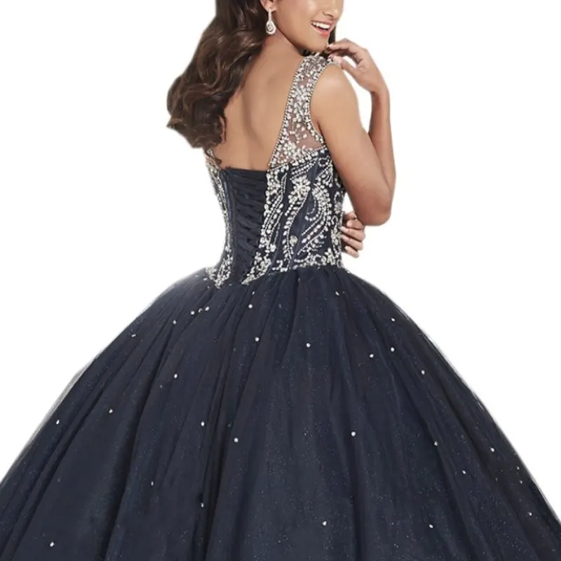Сексуальный Черный Sheer Quinceanera Дешевые Платья 2017 Тюль Бальные Для Девочек Корсет