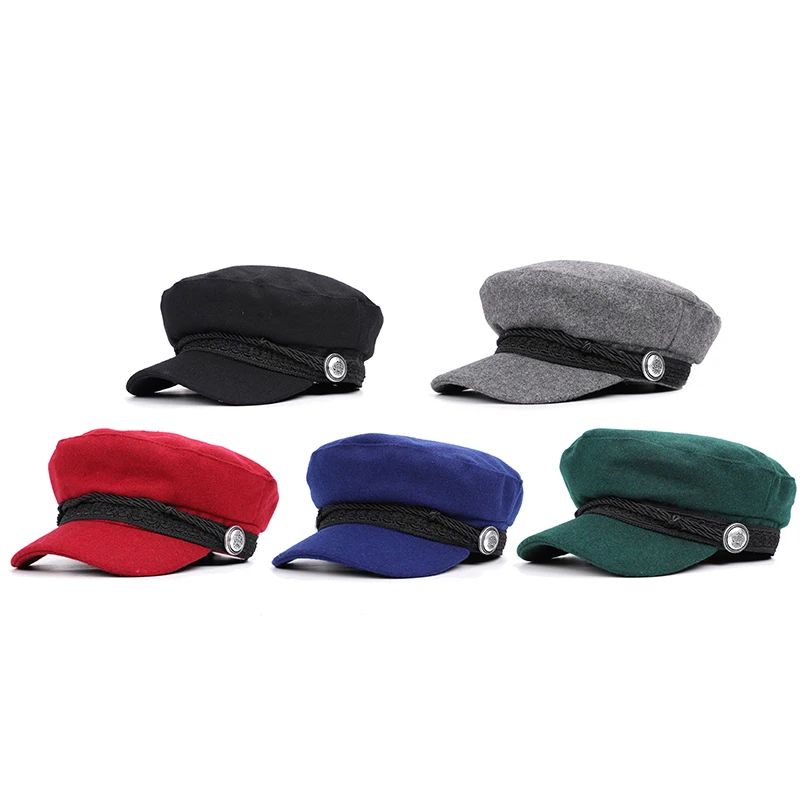Hot Fashion Solid Color Military Hats Newsboy Hat Autumn Winter Man Woman Captain Caps Vintage Trucker Wool Casual Flat Cap Bone |