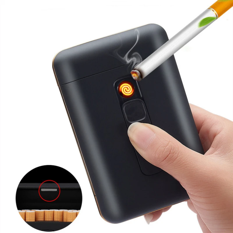 20 шт., чехол для сигарет, электронная USB Зажигалка, держатель для сигар, зажигалка для обычных сигарет, гаджеты для мужчин