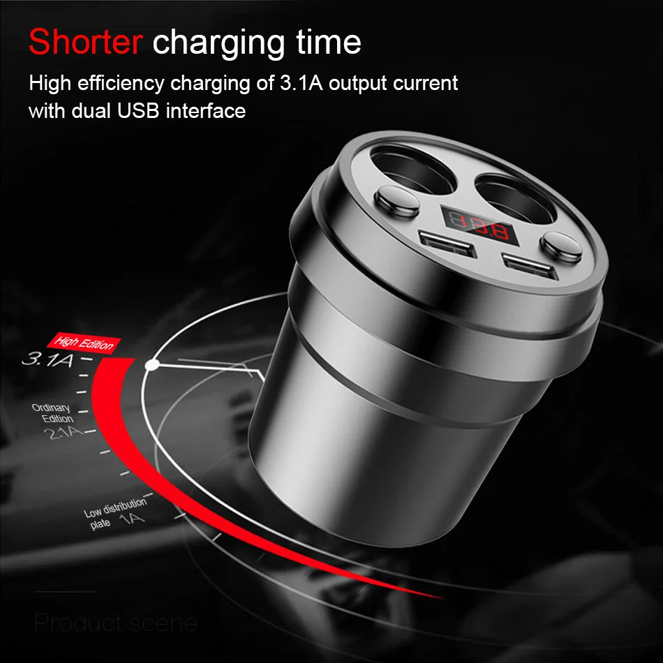 3.1A автомобильное зарядное устройство с двумя USB чашками Зарядное Напряжение Ток