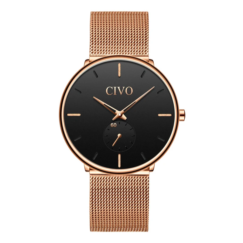 mesh gold black CIVO Модные Часы Мужчины Водонепроницаемый Тонкий Сетчатый Ремешок Минималистский Наручные Часы Для Мужчин Кварцевые Спортивные Часы Часы Relogio Masculino - Цвет: mesh gold black