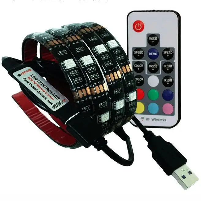 Светодиодная лента USB 5050 RGB 60 светодиодов/м с 17 кнопками радиочастотный