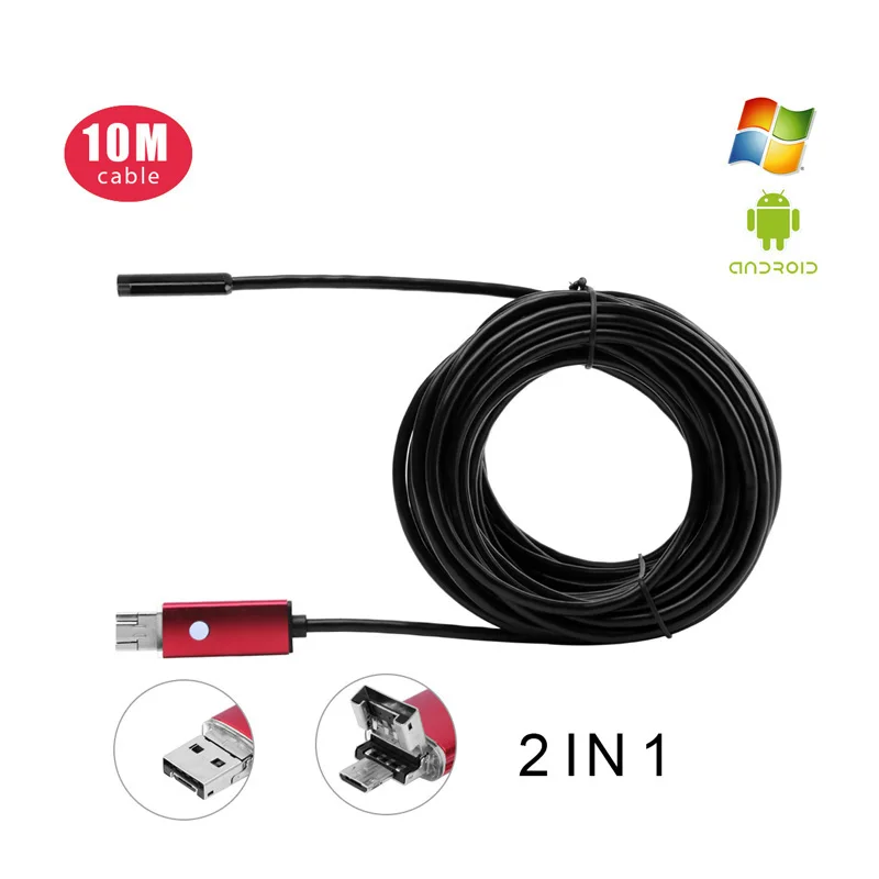 3 цвета 5 мм объектив 10 м USB эндоскопа Android OTG телефон Endoscopio 2in1 Мини Камера