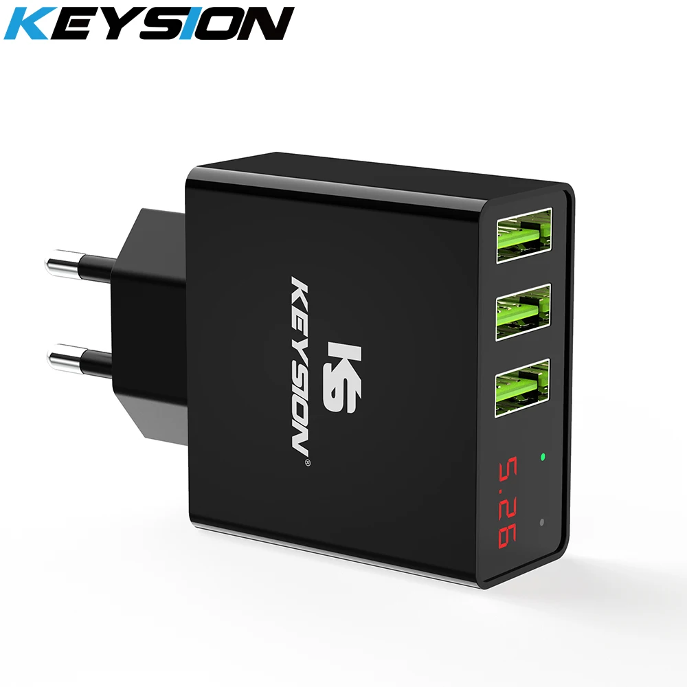 Цифровое зарядное устройство KEYSION с 3 USB портами и светодиодной подсветкой