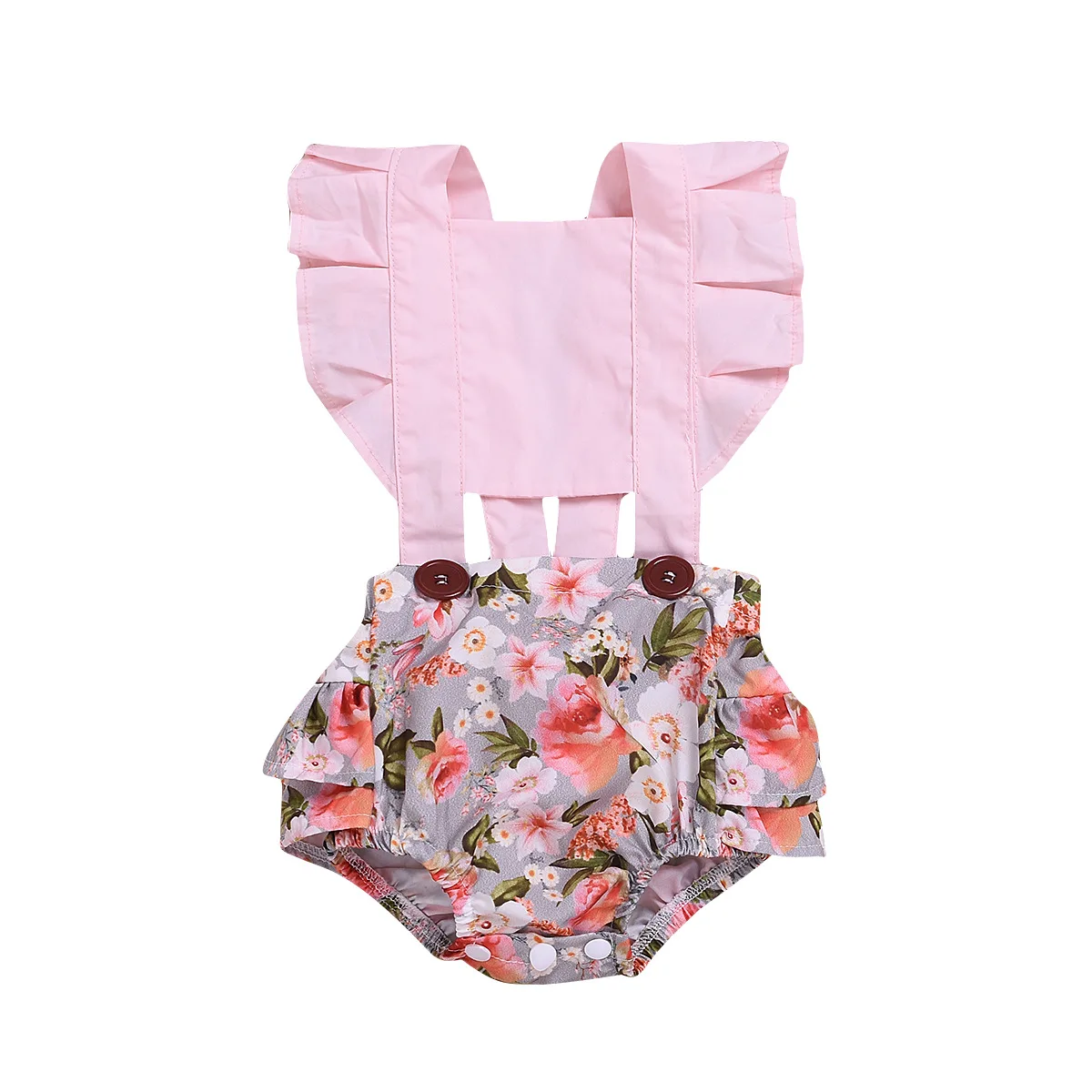 

2022 New flower summer mother baby girls clothes children cotton pink jumpsuit sleeveless kids clothing