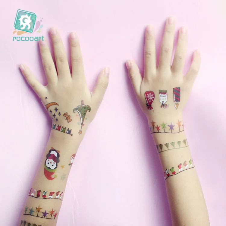 Rocooart Christmas Decorations Tattoo Stickers Children Party Gift Temporary Santa For Kids White Snow Fake Tatoo | Красота и