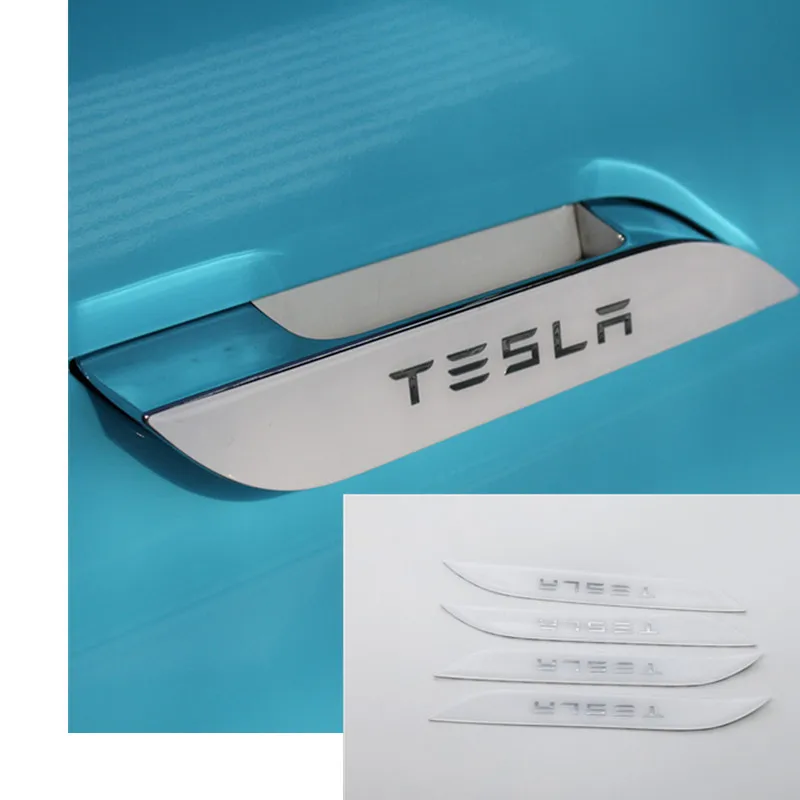 White Logo (4PCS) Тесла модель S дверная ручка Обёрточная бумага набор цветной чехол наклейки дверная ручка 3D PU наклейка для Tesla модель S - Название цвета: White Logo (4PCS)