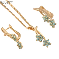 flower jewelry sets earrings necklace for women fashion jewelry light blue crystal gold tone anniversary items js439