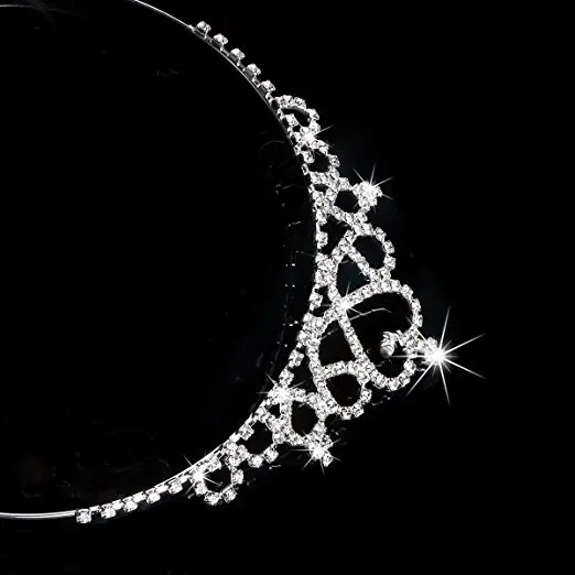 

6 PCS SHOSIXUAN Delicate Wedding Party Children Flower Girl Crystal Rhinestones Heart Shaped Crown Headband Tiara (Silver)