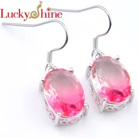 luckyshine gradient pink tourmaline crystal zirconia new silver fashion drop earrings for women party wedding jewelry